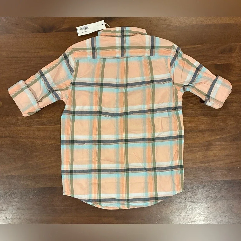 NWT- Janie and Jack Peach Plaid Button Down Shirt (size 7) - Picture 3 of 4